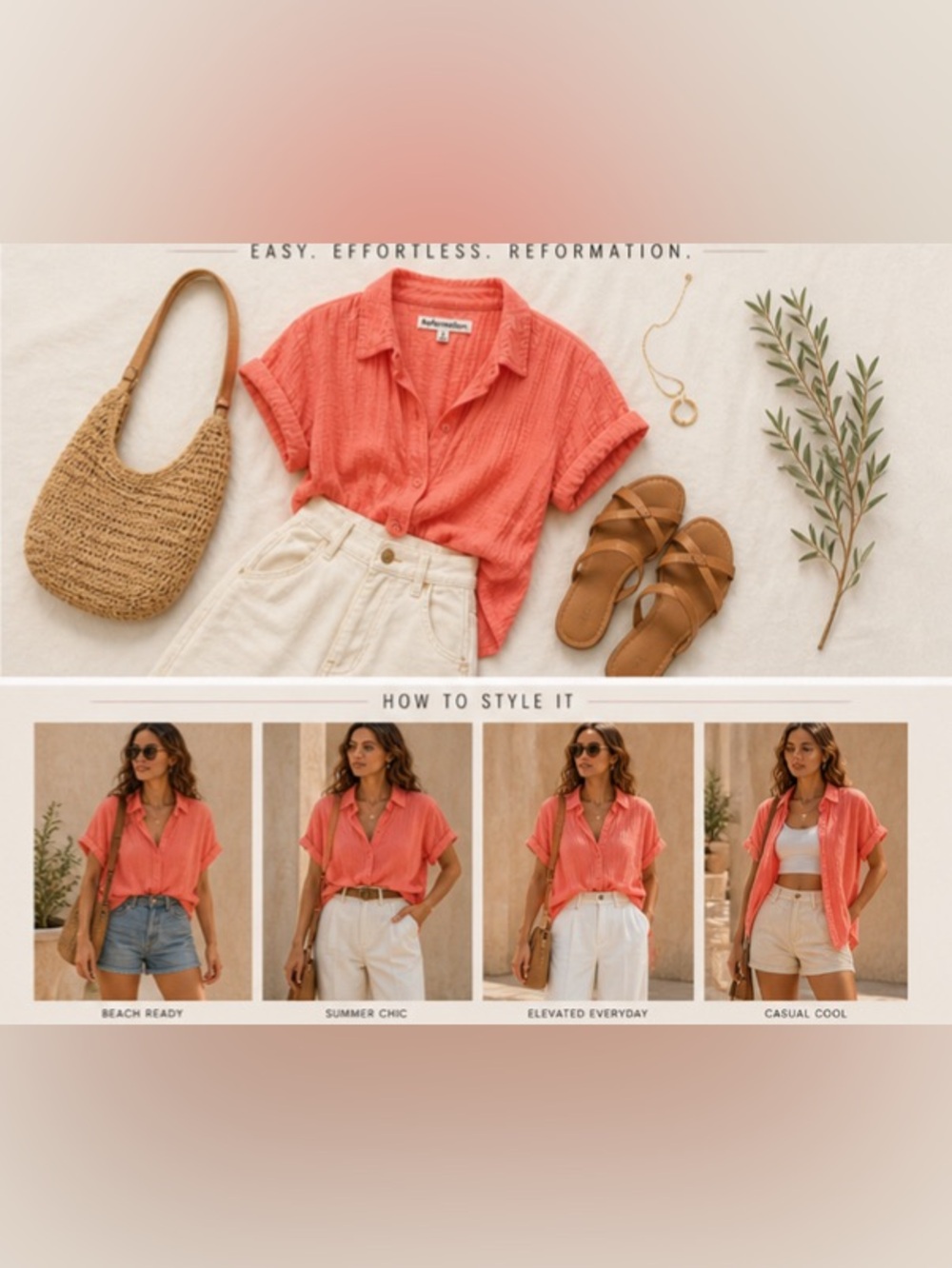 Reformation Coral Gauze Button Down Shirt Relaxed Fit Size 8 Summer Linen Style - Picture 4 of 10
